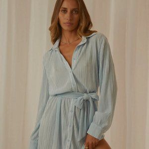 Soho Plisse Shirt Dress - Baby Blue